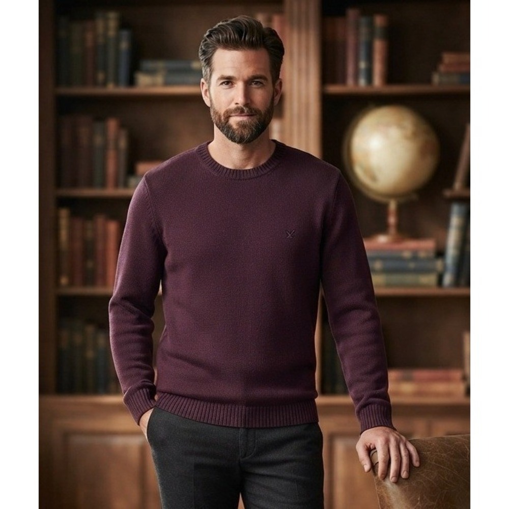 Eddie Bauer Pullover Crewneck Sweater Mens XL Burgundy Cotton Waffle Knit Travel